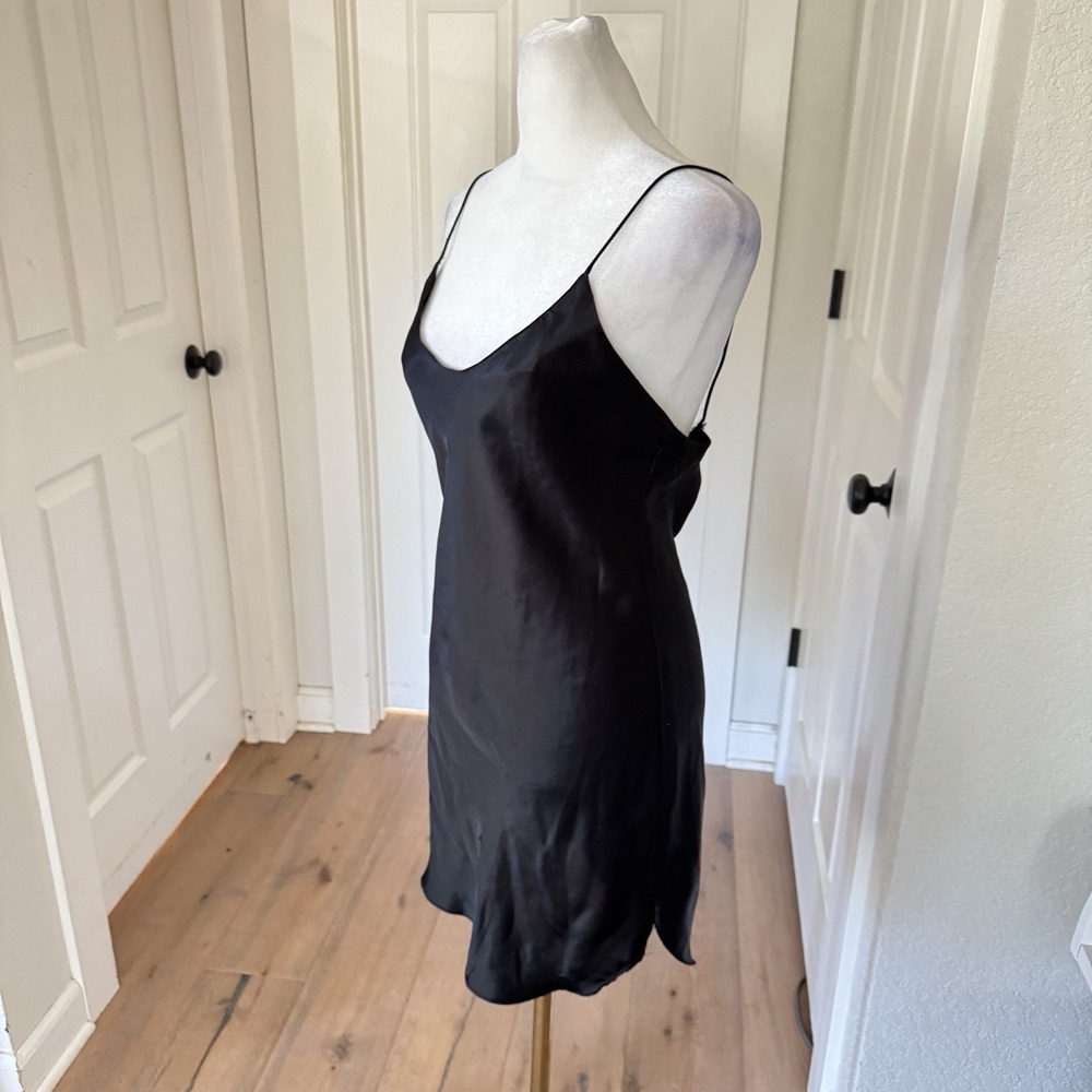 Vintage Black Slip Chemise Dress Satin 90s Y2K Grunge Goth Lingerie Nightie Sexy - Picture 3 of 10